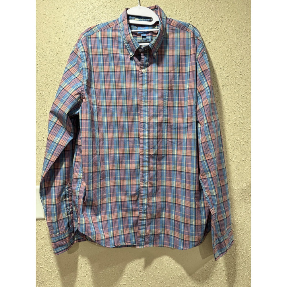 J.Crew Secret Wash Shirt Mens XL Lightweight Stretch Plaid Button Down Blue Pink